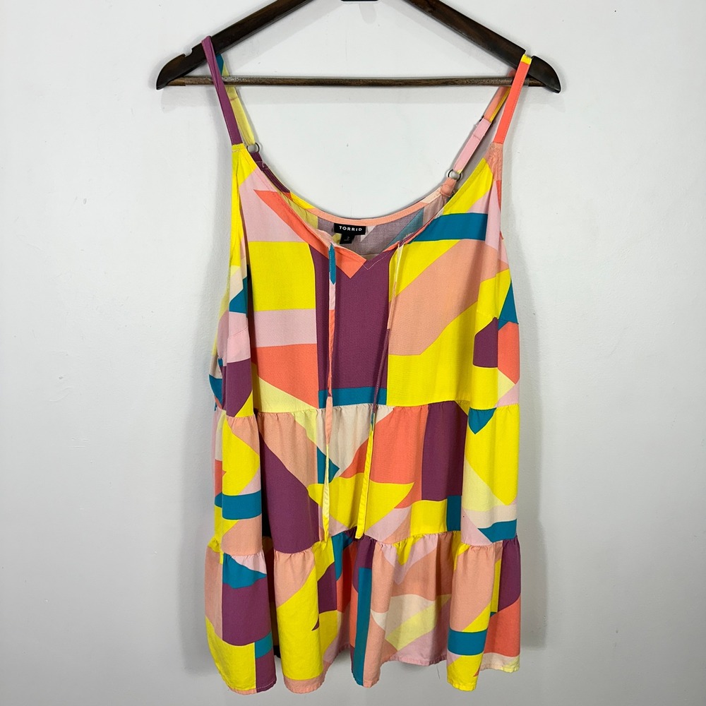 Torrid 2 Abstract‎ Colorblock Tiered Tank Top Plus Size Boho Festival Summer
